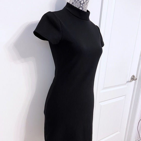 Black Mock Neck T-Shirt Mini Dress, Size S - Picture 2 of 4